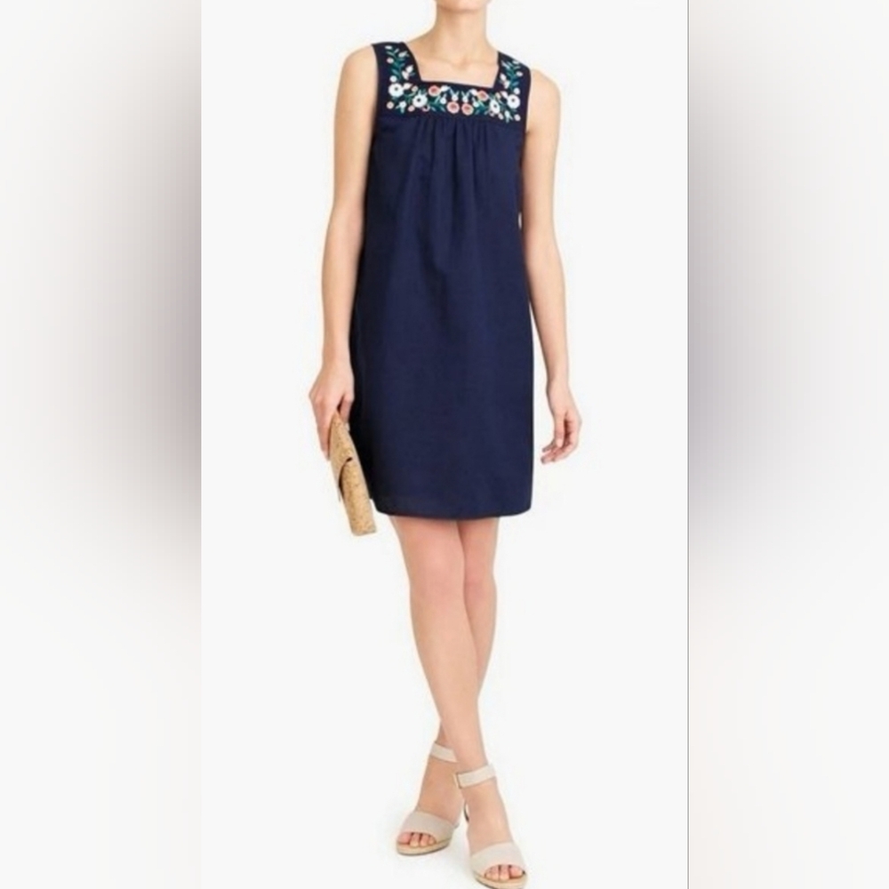 J. Crew Navy Emboidered Sleeveless Shift Dress, Size XS
